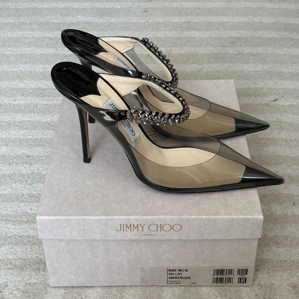 Jimmy Choo Smoky Black Heels with Crystal Strap